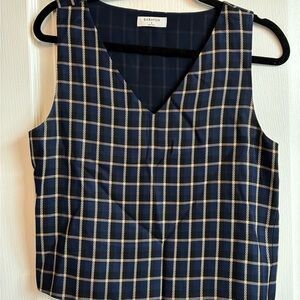 Babaton Navy and Cream Windowpane V-Neck Camisole